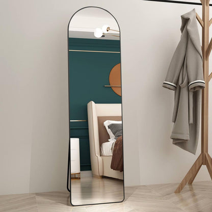 The 4st generation of floor mounted full length mirrors. Aluminum alloy metal frame arched wall mirror, bathroom makeup mirror, bedroom porch, clothing store, wall mounted.Black 59.8 "x16.5"