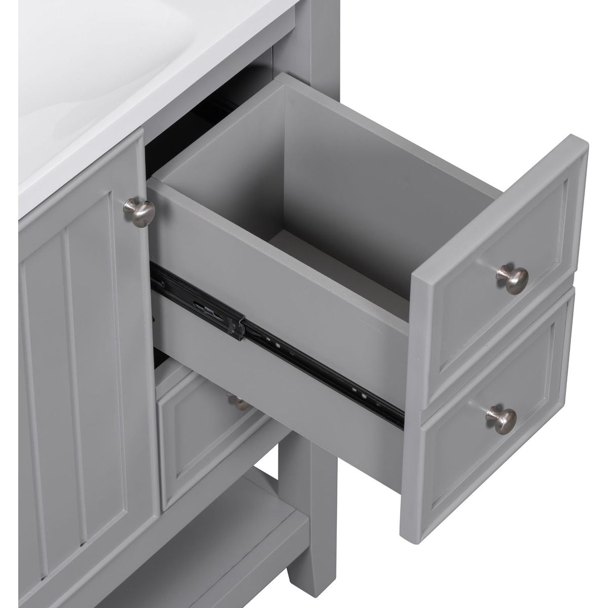 36" Bathroom Vanity without Sink, Cabinet Base Only, One Cabinet and three Drawers, Grey