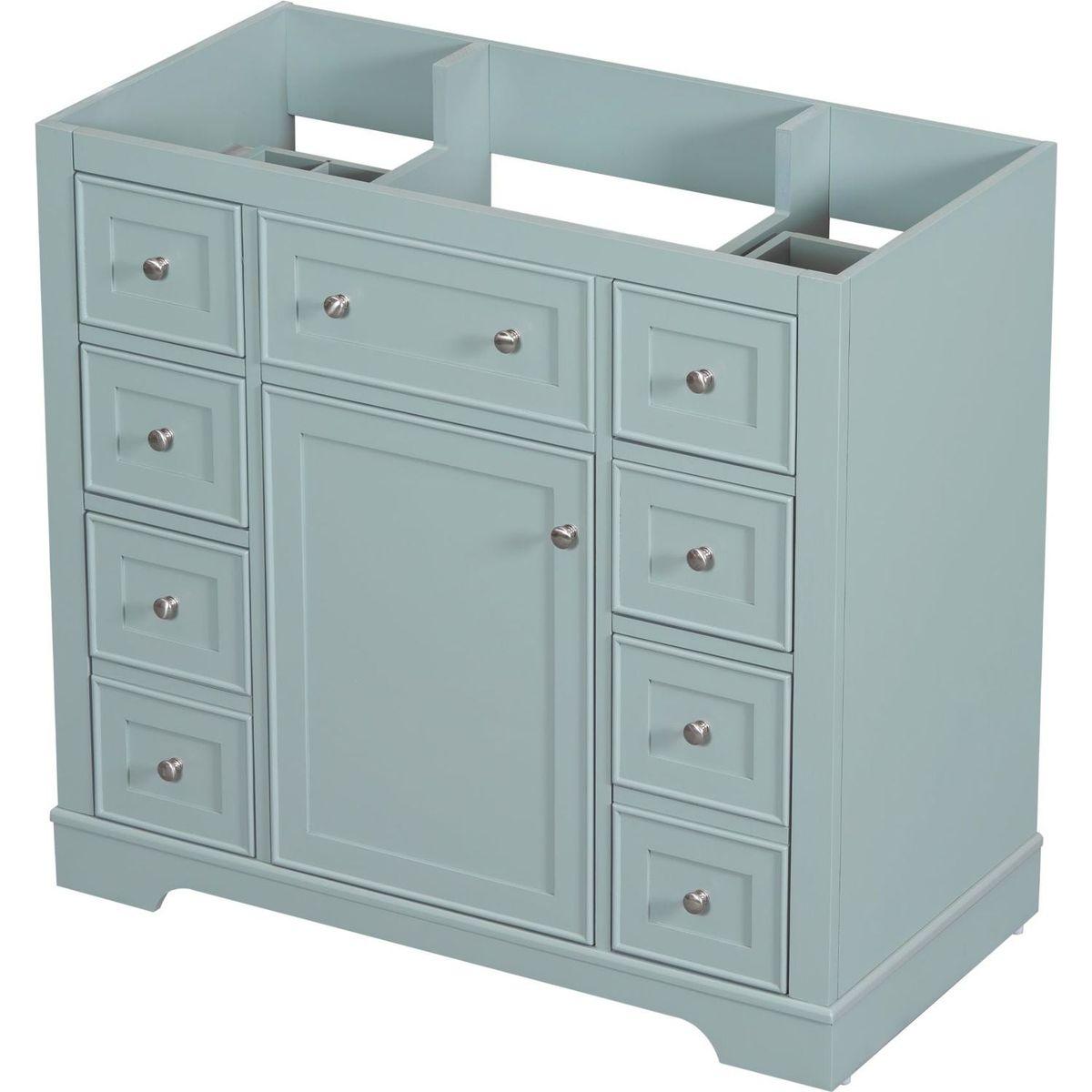 36" Bathroom Vanity without Sink, Cabinet Base Only, One Cabinet and Six Drawers, Green