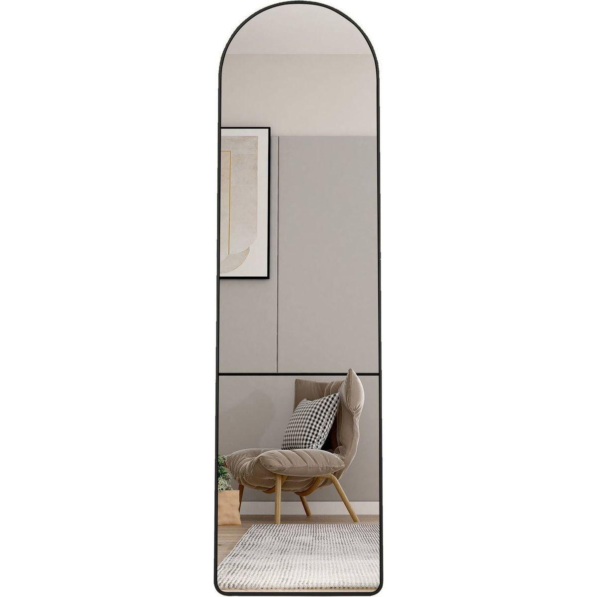 The 4st generation of floor mounted full length mirrors. Aluminum alloy metal frame arched wall mirror, bathroom makeup mirror, bedroom porch, clothing store, wall mounted.Black 59.8 "x16.5"