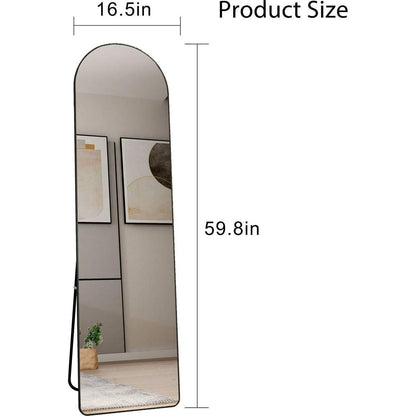 The 4st generation of floor mounted full length mirrors. Aluminum alloy metal frame arched wall mirror, bathroom makeup mirror, bedroom porch, clothing store, wall mounted.Black 59.8 "x16.5"