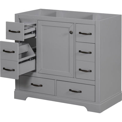 36" Bathroom Vanity without Sink, Cabinet Base Only, Six Drawers, Multi-Functional Drawer Divider, Adjustable Shelf, Grey