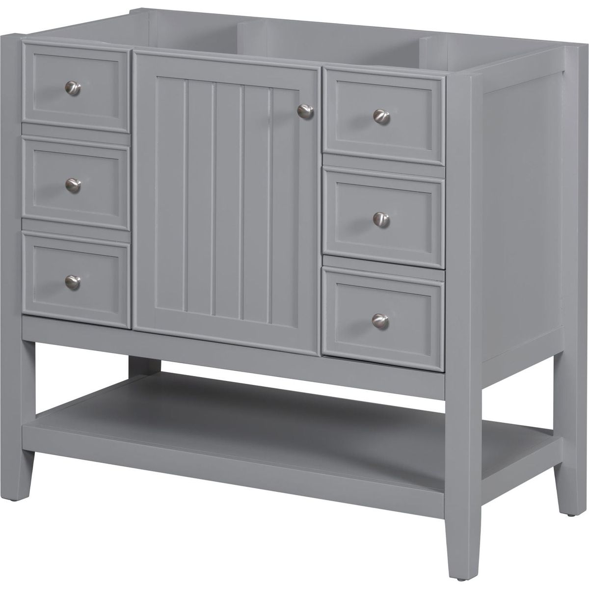 36" Bathroom Vanity without Sink, Cabinet Base Only, One Cabinet and three Drawers, Grey