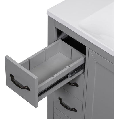 36" Bathroom Vanity without Sink, Cabinet Base Only, Six Drawers, Multi-Functional Drawer Divider, Adjustable Shelf, Grey