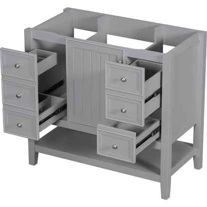 36" Bathroom Vanity without Sink, Cabinet Base Only, One Cabinet and three Drawers, Grey