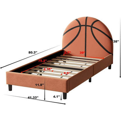 Basketball Design Upholstered Twin Platform Bed Sport Style Bed for Boys & Girls, Teens, Orange