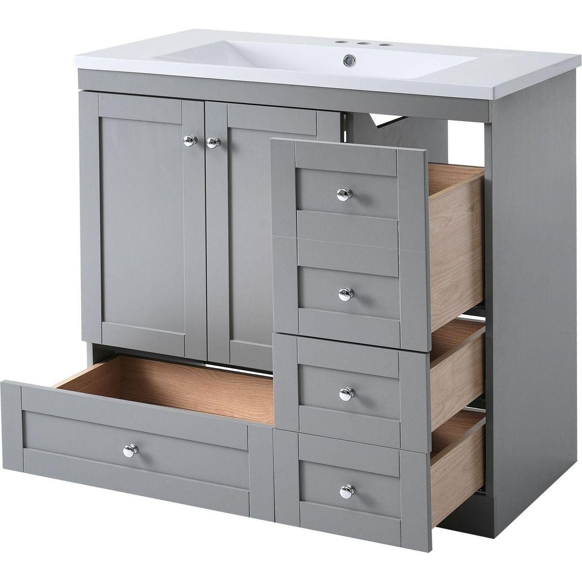 36 inch Shaker Style Free-Standing Bathroom Vanity Cabinet with Sink, 4 Soft-close Drawers and 2 Soft-close doors