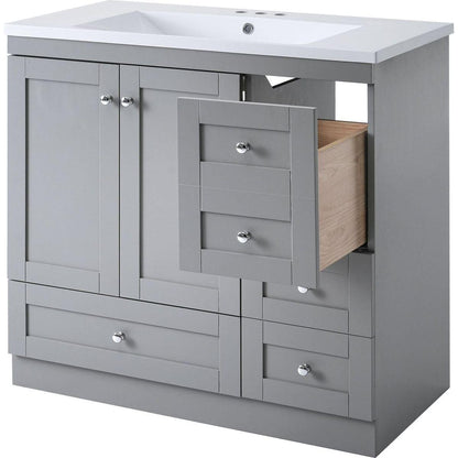 36 inch Shaker Style Free-Standing Bathroom Vanity Cabinet with Sink, 4 Soft-close Drawers and 2 Soft-close doors