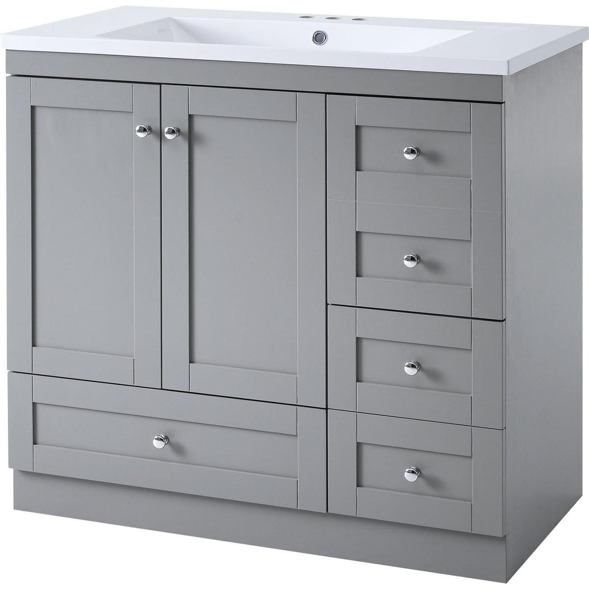 36 inch Shaker Style Free-Standing Bathroom Vanity Cabinet with Sink, 4 Soft-close Drawers and 2 Soft-close doors