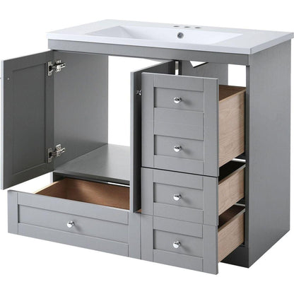 36 inch Shaker Style Free-Standing Bathroom Vanity Cabinet with Sink, 4 Soft-close Drawers and 2 Soft-close doors