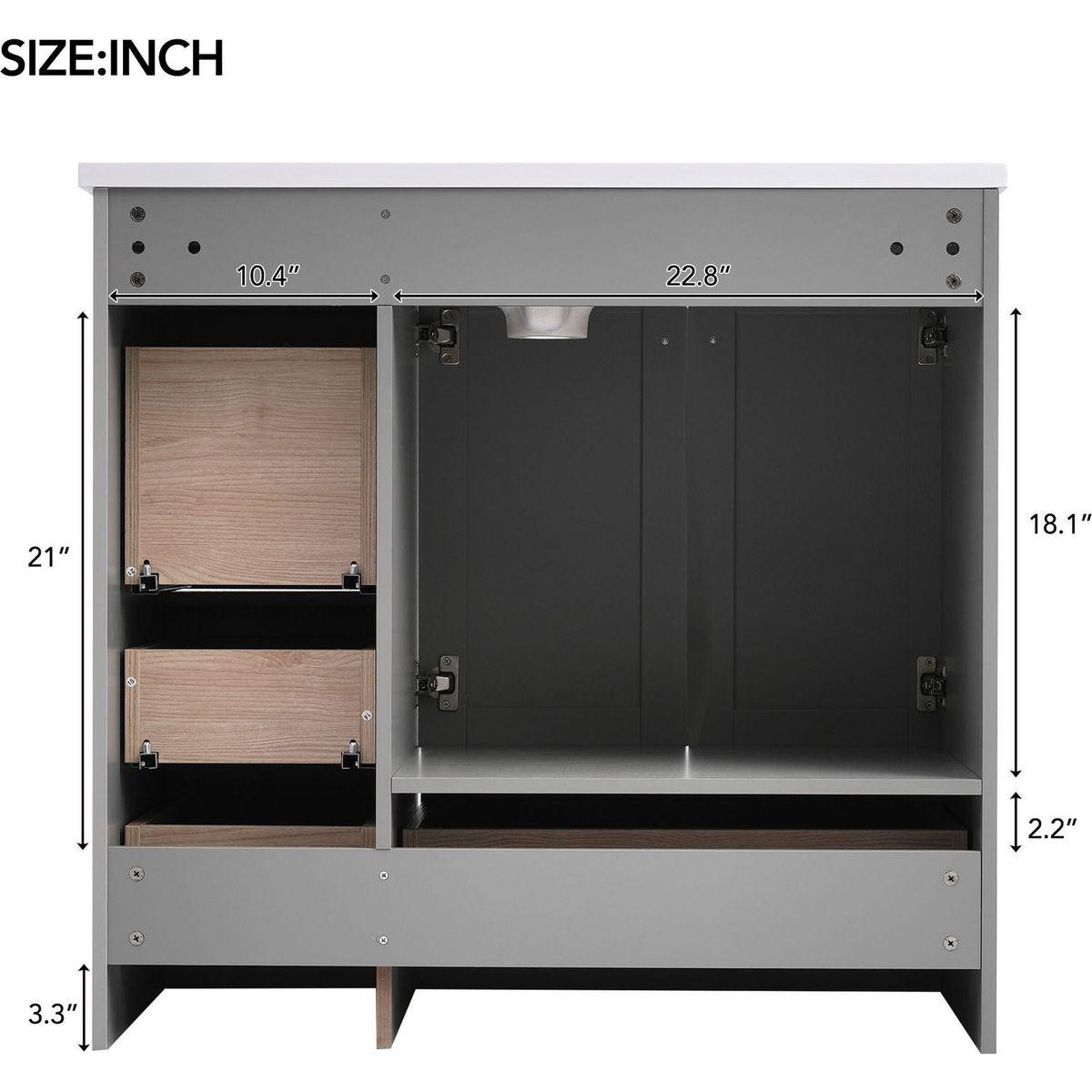 36 inch Shaker Style Free-Standing Bathroom Vanity Cabinet with Sink, 4 Soft-close Drawers and 2 Soft-close doors