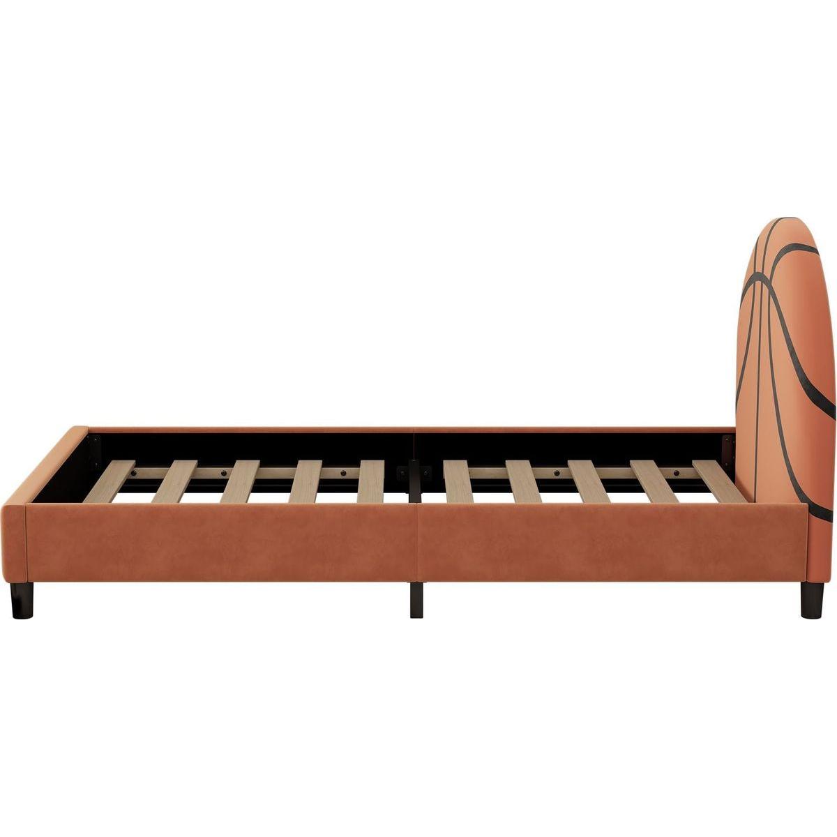 Basketball Design Upholstered Twin Platform Bed Sport Style Bed for Boys & Girls, Teens, Orange