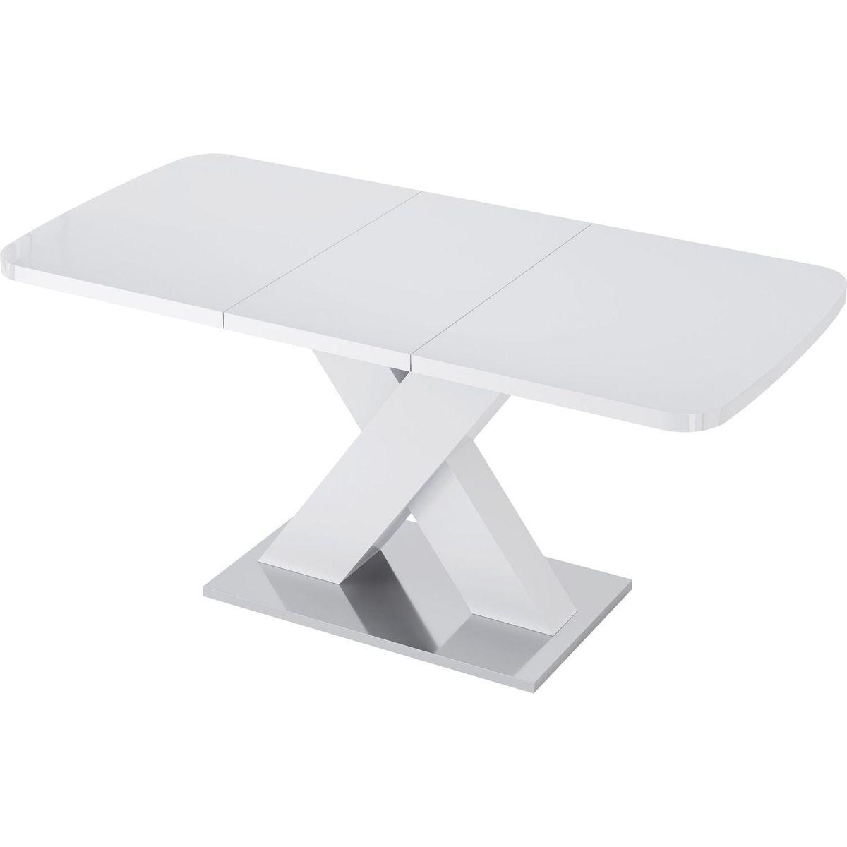 Modern Square Dining Table, Stretchable, White Table Top+MDF X-Shape Table Leg with Metal Base