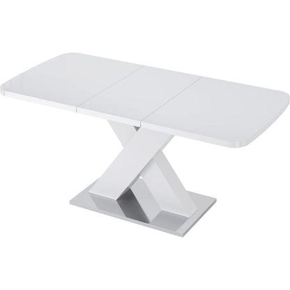 Modern Square Dining Table, Stretchable, White Table Top+MDF X-Shape Table Leg with Metal Base
