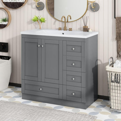 36 inch Shaker Style Free-Standing Bathroom Vanity Cabinet with Sink, 4 Soft-close Drawers and 2 Soft-close doors