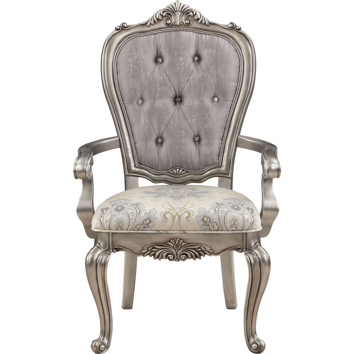 Ariadne Side Chair (Set-2), Velvet & Antique Plantinum Finish