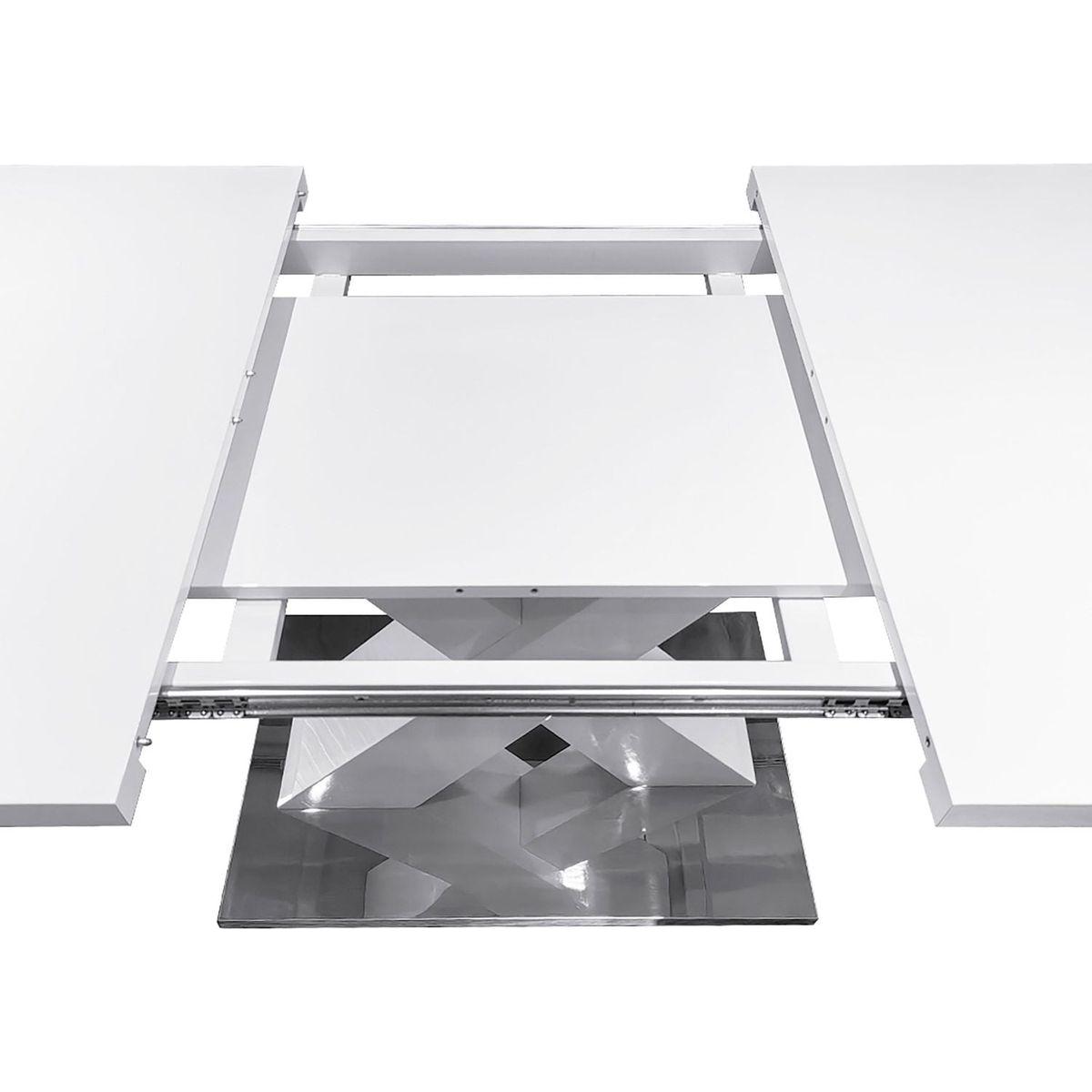 Modern Square Dining Table, Stretchable, White Table Top+MDF X-Shape Table Leg with Metal Base