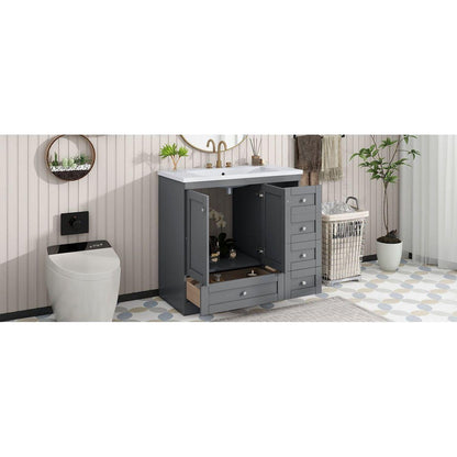 36 inch Shaker Style Free-Standing Bathroom Vanity Cabinet with Sink, 4 Soft-close Drawers and 2 Soft-close doors