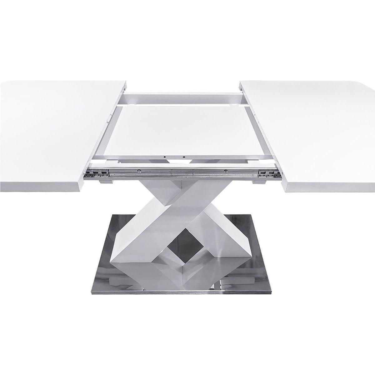 Modern Square Dining Table, Stretchable, White Table Top+MDF X-Shape Table Leg with Metal Base