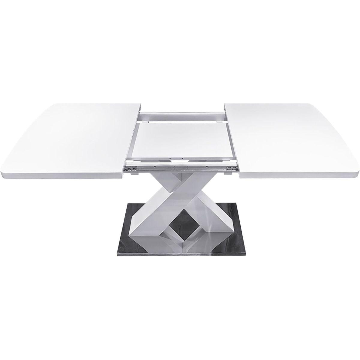 Modern Square Dining Table, Stretchable, White Table Top+MDF X-Shape Table Leg with Metal Base