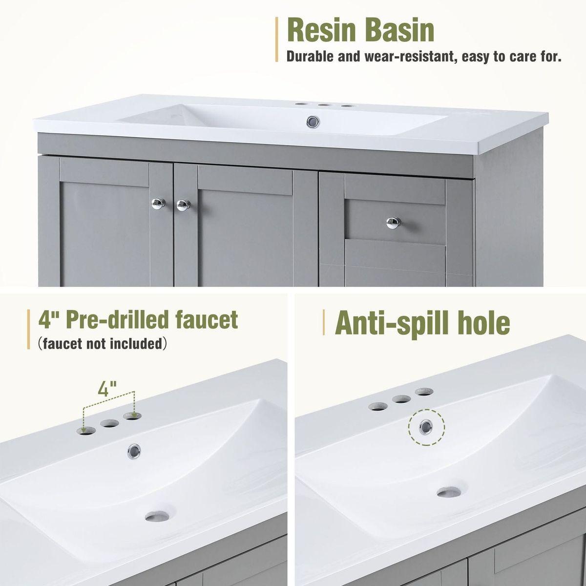 36 inch Shaker Style Free-Standing Bathroom Vanity Cabinet with Sink, 4 Soft-close Drawers and 2 Soft-close doors