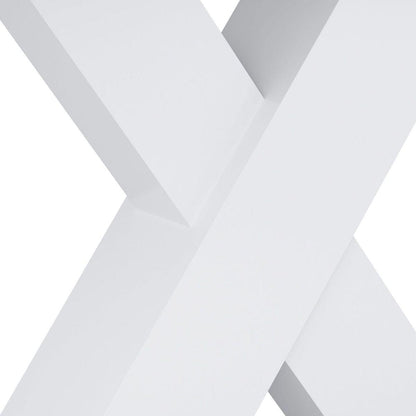 Modern Square Dining Table, Stretchable, White Table Top+MDF X-Shape Table Leg with Metal Base