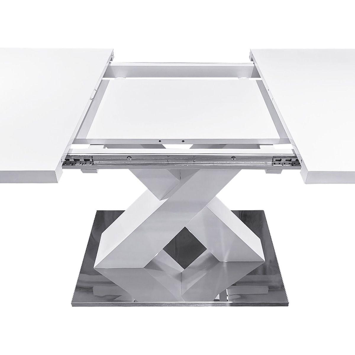 Modern Square Dining Table, Stretchable, White Table Top+MDF X-Shape Table Leg with Metal Base