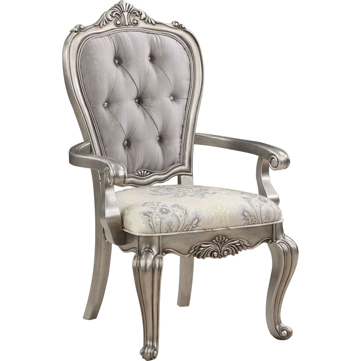 Ariadne Side Chair (Set-2), Velvet & Antique Plantinum Finish