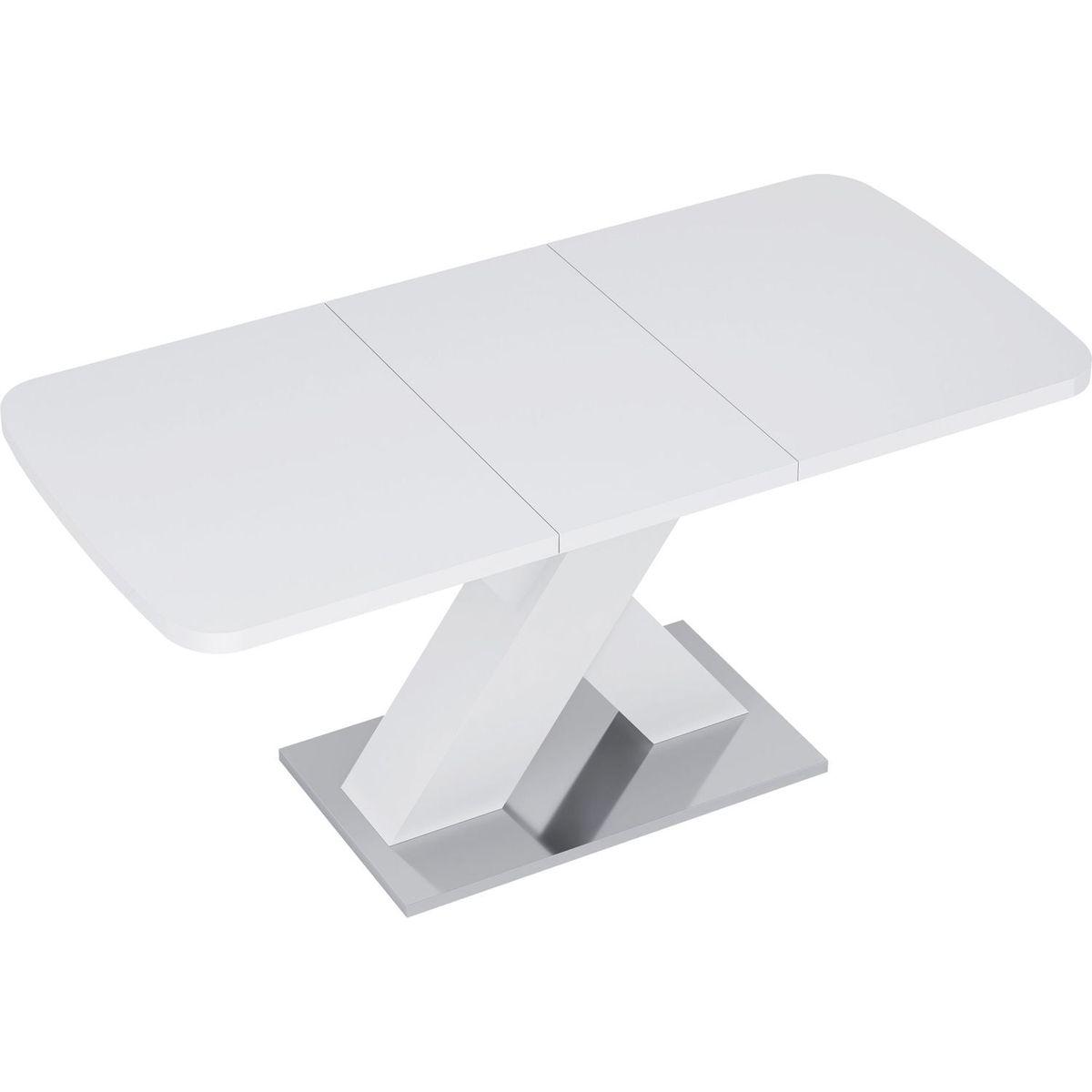 Modern Square Dining Table, Stretchable, White Table Top+MDF X-Shape Table Leg with Metal Base