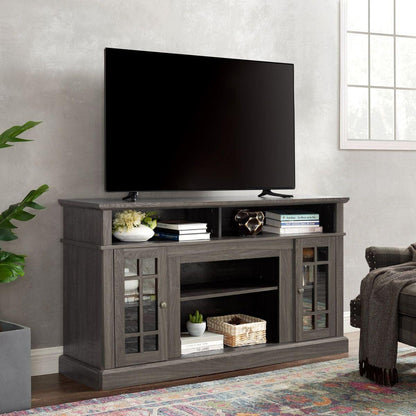 Classic TV Media Stand Modern Entertainment Console for TV Up to 65" with Open and Closed Storage Space, Dark Walnut/Black, 58.25"Wx15.75"Dx32"H