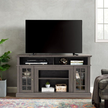 Classic TV Media Stand Modern Entertainment Console for TV Up to 65" with Open and Closed Storage Space, Dark Walnut/Black, 58.25"Wx15.75"Dx32"H