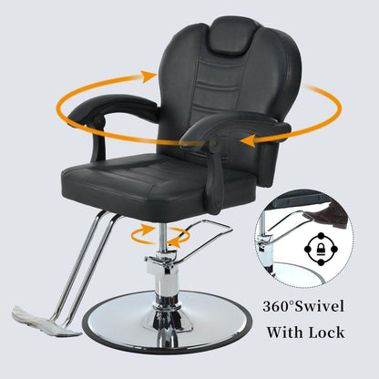 Classic Reclining barber Chair Salon Chair for Hair Stylist with Heavy Duty Hydraulic Pump, 360 Rotation, Tattoo Chair Shampoo Beauty Salon Equipment, Max Load Weight 330 Lbs, Black