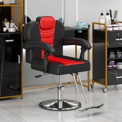 Classic Reclining barber Chair Salon Chair for Hair Stylist with Heavy Duty Hydraulic Pump, 360 Rotation, Tattoo Chair Shampoo Beauty Salon Equipment, Max Load Weight 330 Lbs, Red & Black