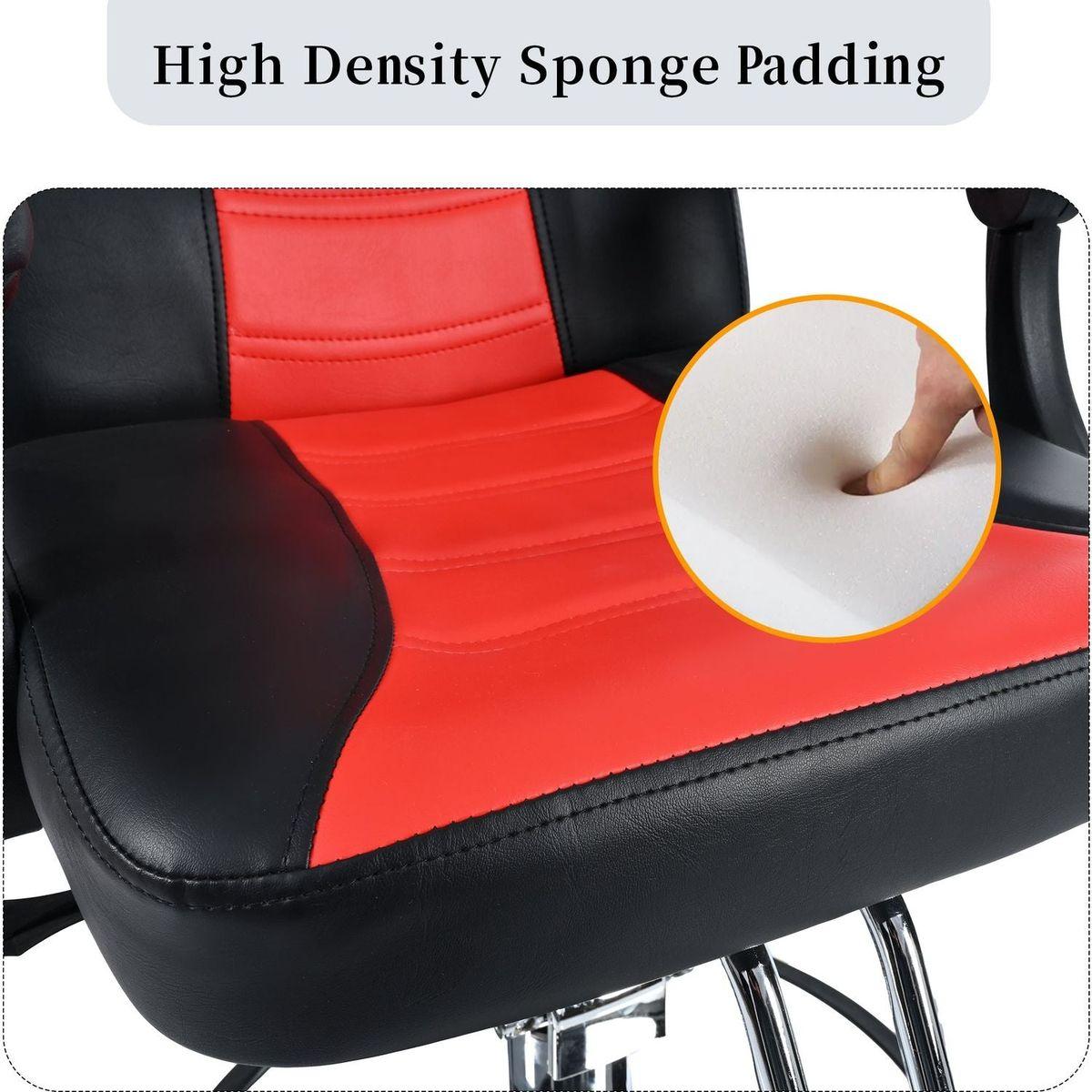 Classic Reclining barber Chair Salon Chair for Hair Stylist with Heavy Duty Hydraulic Pump, 360 Rotation, Tattoo Chair Shampoo Beauty Salon Equipment, Max Load Weight 330 Lbs, Red & Black