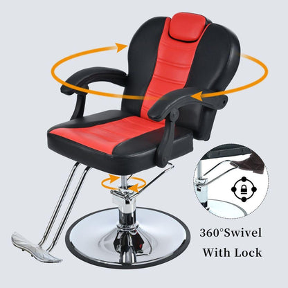 Classic Reclining barber Chair Salon Chair for Hair Stylist with Heavy Duty Hydraulic Pump, 360 Rotation, Tattoo Chair Shampoo Beauty Salon Equipment, Max Load Weight 330 Lbs, Red & Black