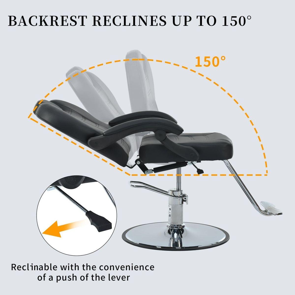 Classic Reclining barber Chair Salon Chair for Hair Stylist with Heavy Duty Hydraulic Pump, 360 Rotation, Tattoo Chair Shampoo Beauty Salon Equipment, Max Load Weight 330 Lbs, Black