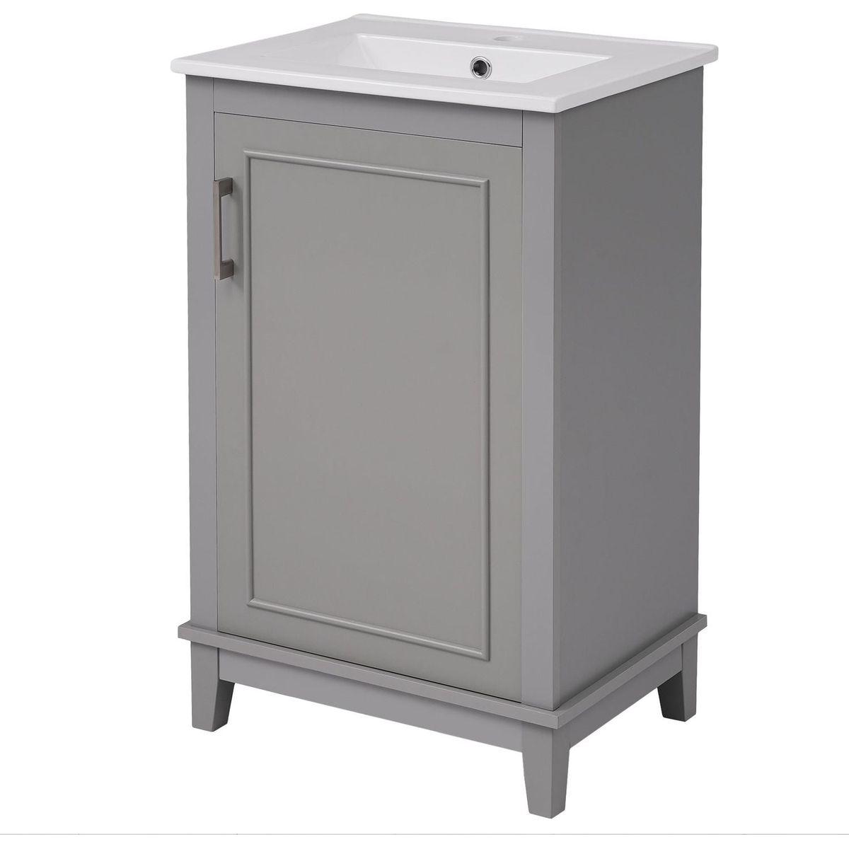 20 Inch Modern Small Bathroom Vanity Cabinet With Ceramic Basin- 20x15.5x33.3 Inches,Ample Storage,1 Soft-Close Door