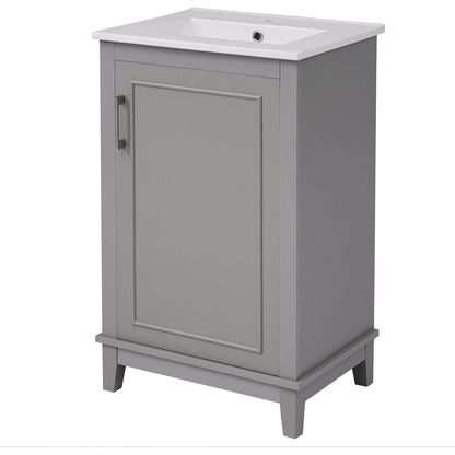 20 Inch Modern Small Bathroom Vanity Cabinet With Ceramic Basin- 20x15.5x33.3 Inches,Ample Storage,1 Soft-Close Door