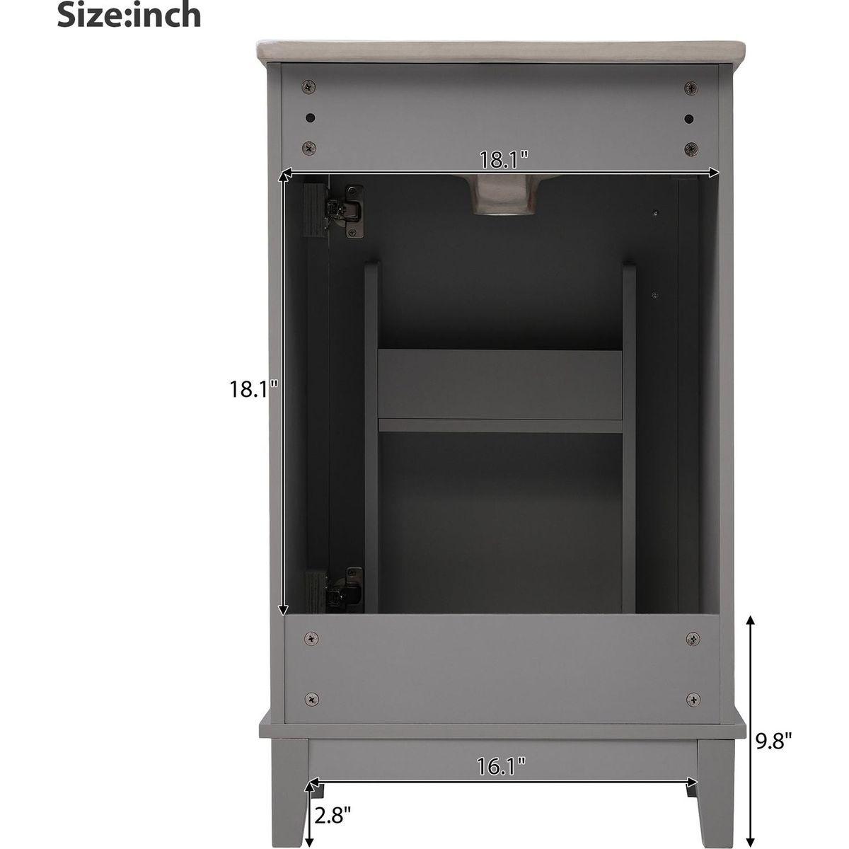 20 Inch Modern Small Bathroom Vanity Cabinet With Ceramic Basin- 20x15.5x33.3 Inches,Ample Storage,1 Soft-Close Door