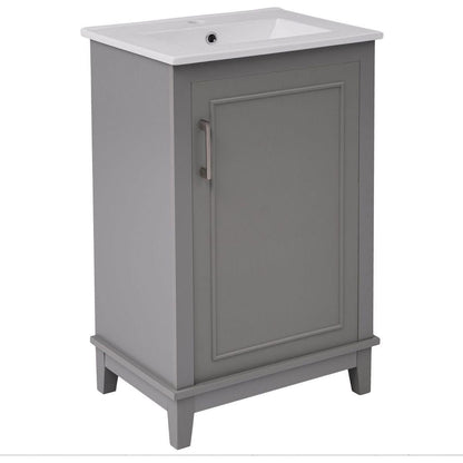 20 Inch Modern Small Bathroom Vanity Cabinet With Ceramic Basin- 20x15.5x33.3 Inches,Ample Storage,1 Soft-Close Door