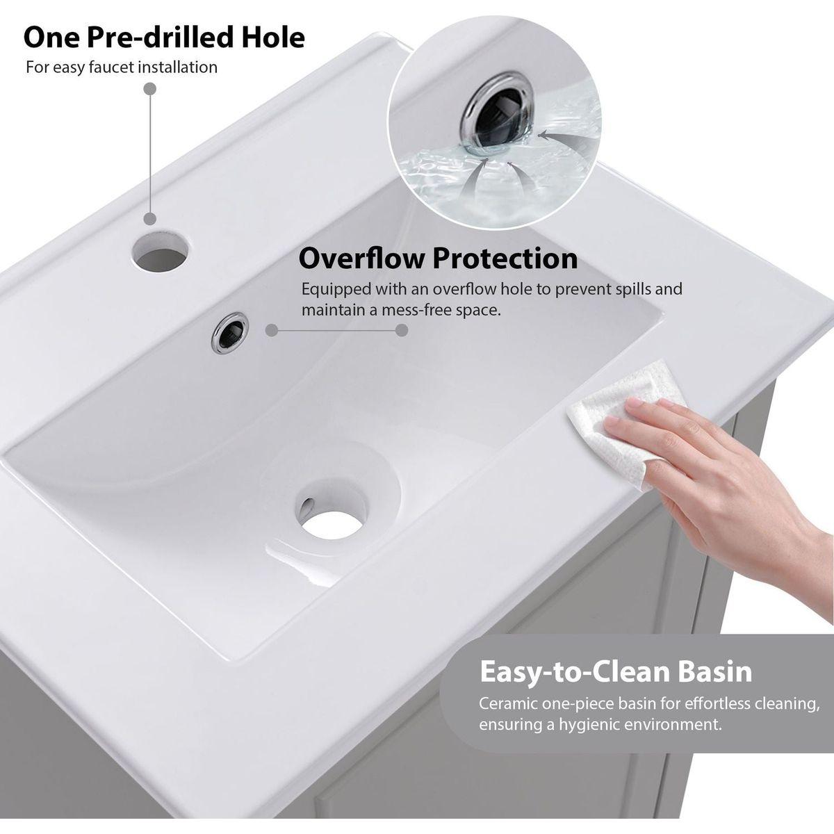 20 Inch Modern Small Bathroom Vanity Cabinet With Ceramic Basin- 20x15.5x33.3 Inches,Ample Storage,1 Soft-Close Door