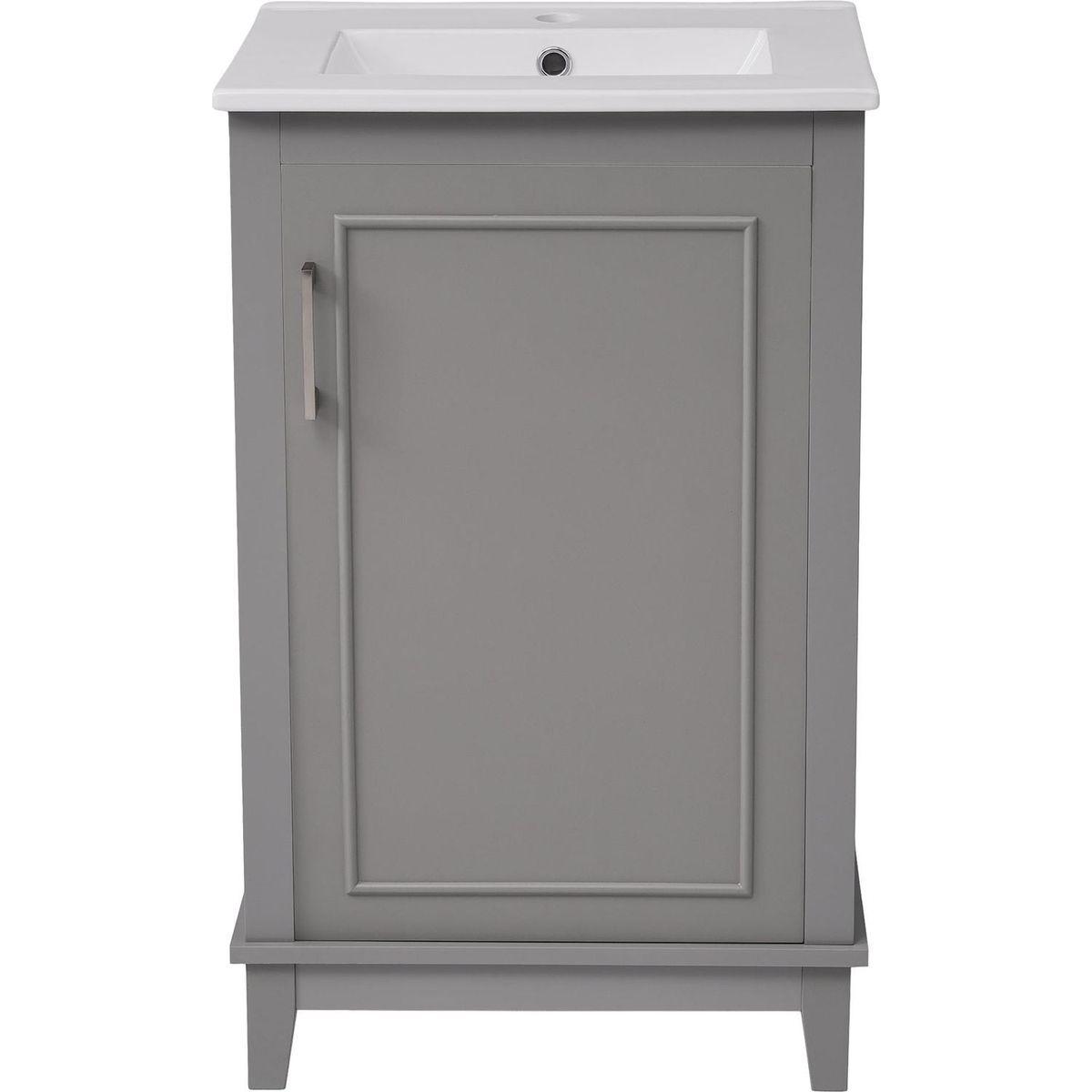 20 Inch Modern Small Bathroom Vanity Cabinet With Ceramic Basin- 20x15.5x33.3 Inches,Ample Storage,1 Soft-Close Door