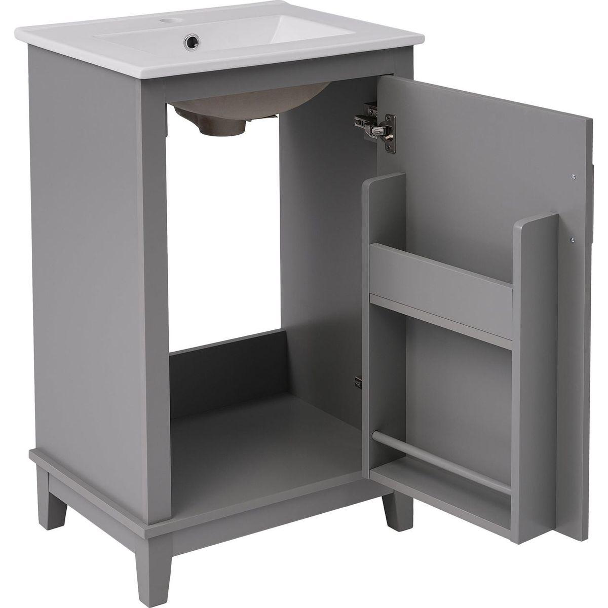 20 Inch Modern Small Bathroom Vanity Cabinet With Ceramic Basin- 20x15.5x33.3 Inches,Ample Storage,1 Soft-Close Door