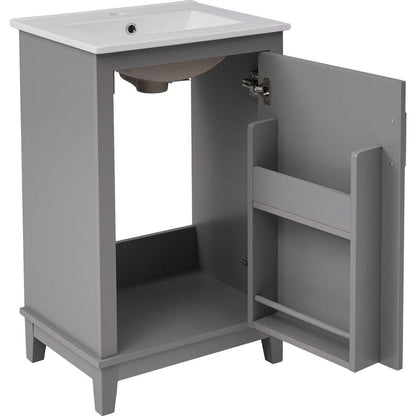 20 Inch Modern Small Bathroom Vanity Cabinet With Ceramic Basin- 20x15.5x33.3 Inches,Ample Storage,1 Soft-Close Door