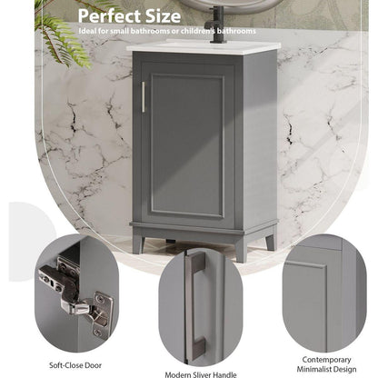 20 Inch Modern Small Bathroom Vanity Cabinet With Ceramic Basin- 20x15.5x33.3 Inches,Ample Storage,1 Soft-Close Door