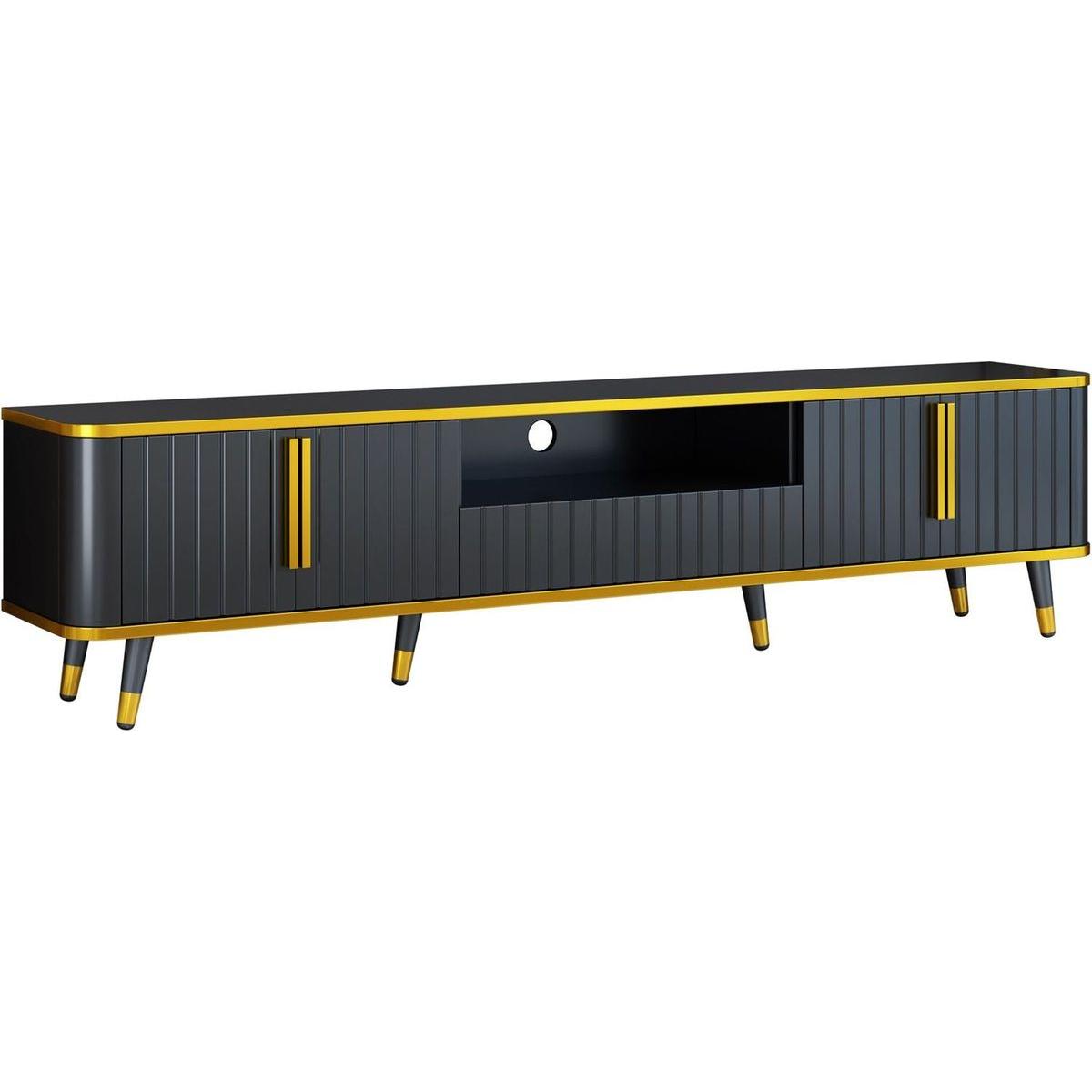 Luxury Minimalism TV Stand with Open Storage Shelf for TVs Up to 85", Entertainment Center with Cabinets and Drawers, Practical Media Console with Unique Legs for Living Room, Black