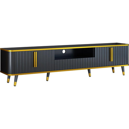 Luxury Minimalism TV Stand with Open Storage Shelf for TVs Up to 85", Entertainment Center with Cabinets and Drawers, Practical Media Console with Unique Legs for Living Room, Black