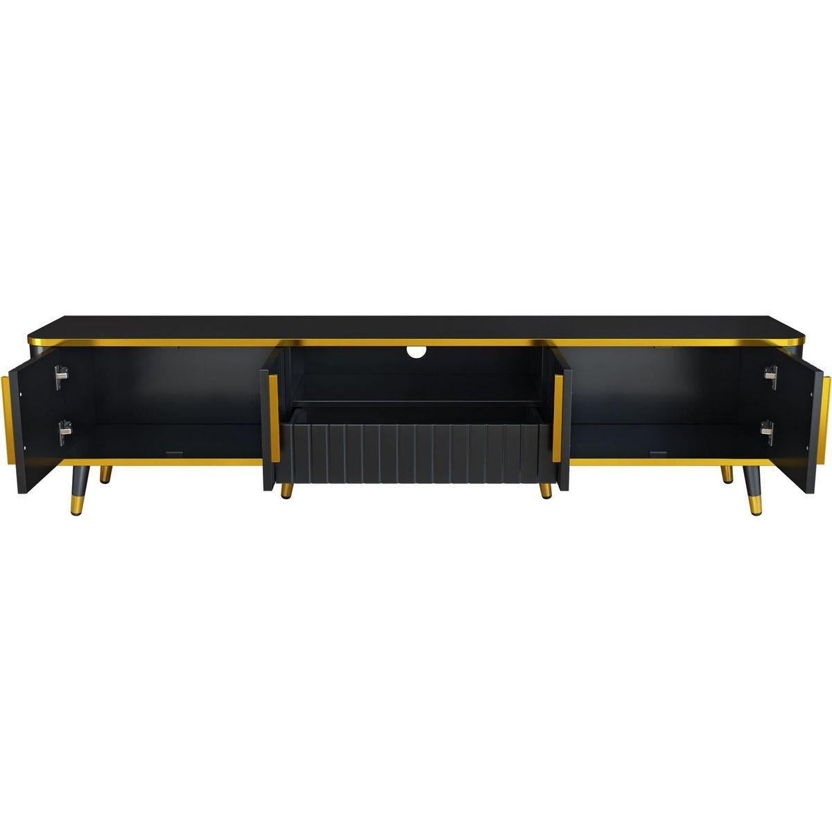 Luxury Minimalism TV Stand with Open Storage Shelf for TVs Up to 85", Entertainment Center with Cabinets and Drawers, Practical Media Console with Unique Legs for Living Room, Black