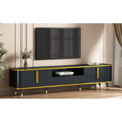 Luxury Minimalism TV Stand with Open Storage Shelf for TVs Up to 85", Entertainment Center with Cabinets and Drawers, Practical Media Console with Unique Legs for Living Room, Black