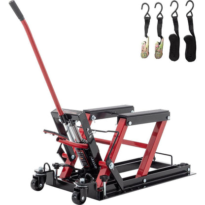 Hydraulic Motorcycle Lift Jack, 1500 LBS Capacity Foot-Operated Motorcycle Lift Table, ATV Scissor Lift Jack with 4.5" - 15" Lifting Range, Portable Motorcycle Lift Table with Wheels